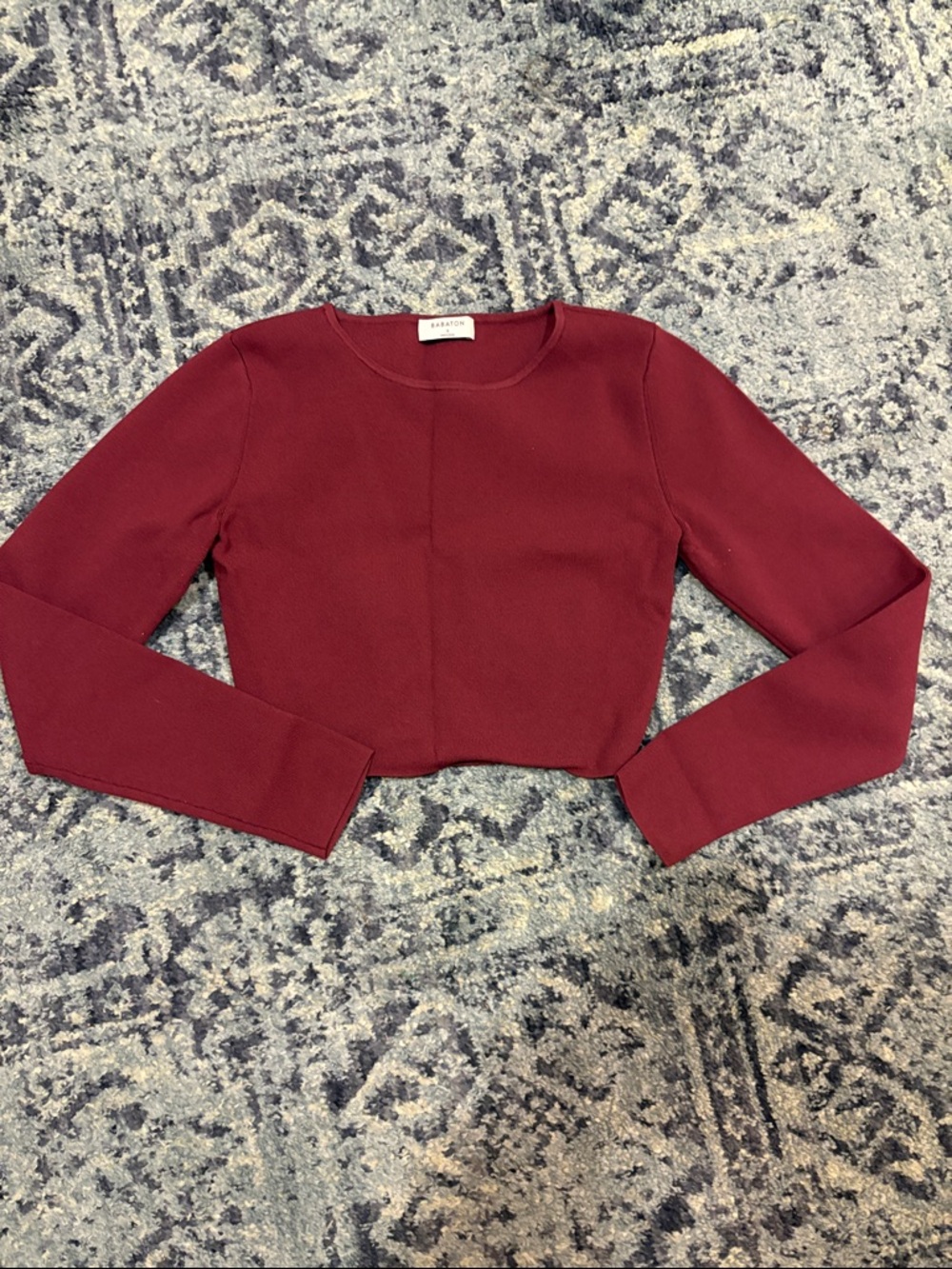 Women's Burgundy Long Sleeve Cropped Top